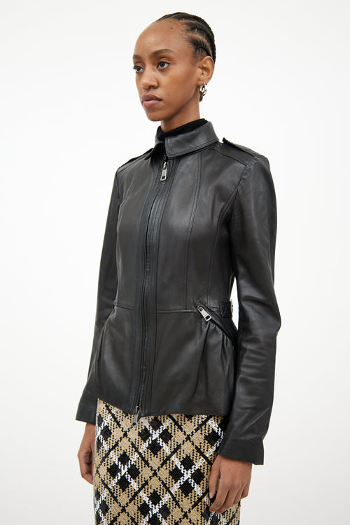 Burberry Black Leather Peplum Motorcycle Jacket