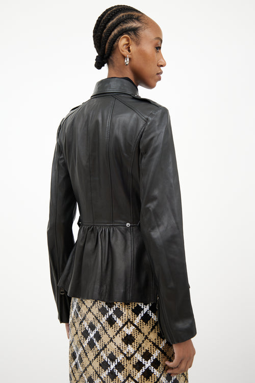 Burberry Black Leather Peplum Motorcycle Jacket