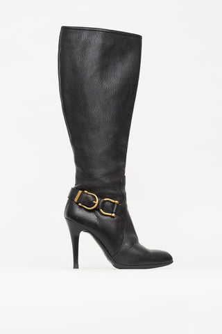 Burberry Black Leather Knee High Pump Boot