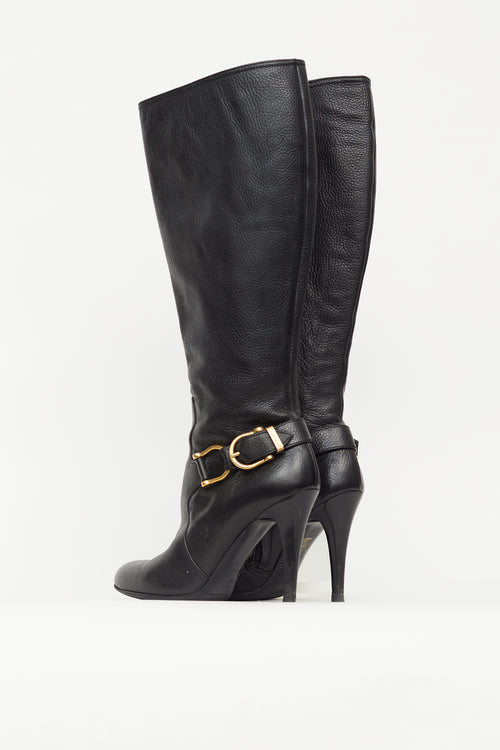 Burberry Black Leather Knee High Pump Boot