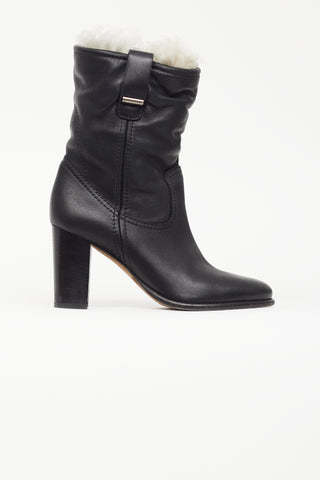 Burberry Black Leather Shearling Lined Heel Boot
