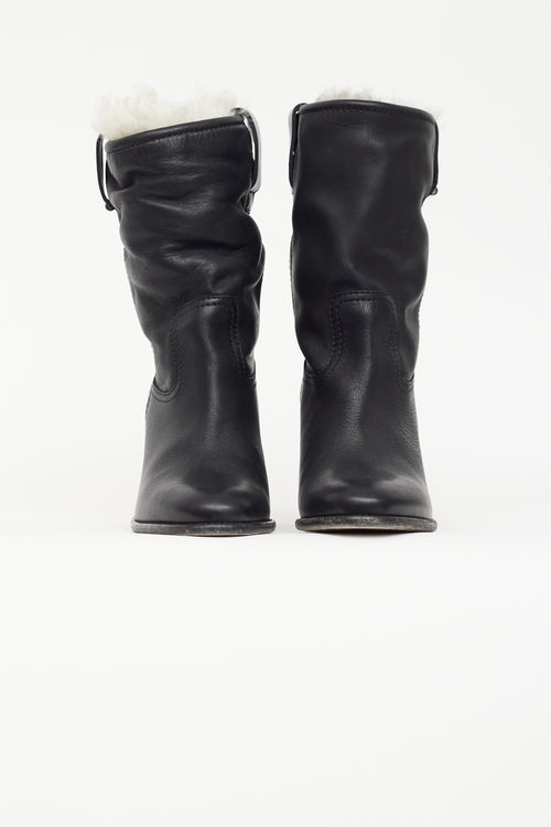 Burberry Black Leather Shearling Lined Heel Boot