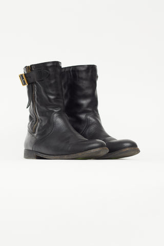 Burberry Black Leather Zip Buckle Boot