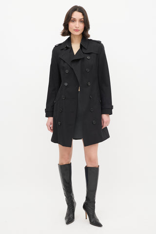 Burberry Black Double Breasted Belted Midi Trench Coat
