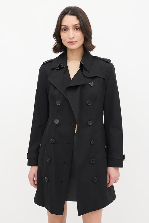 Burberry Black Double Breasted Belted Midi Trench Coat