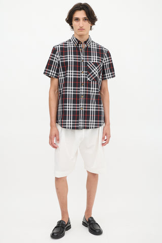 Burberry Black & Multicolour Plaid Short Sleeve Shirt