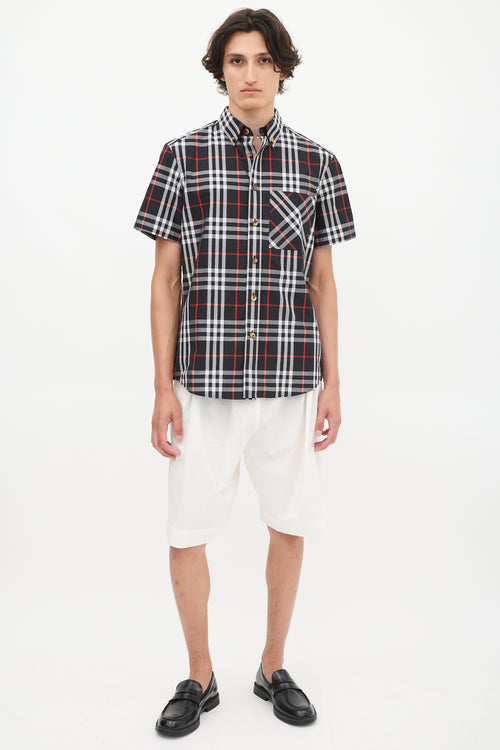 Burberry Black & Multicolour Plaid Short Sleeve Shirt