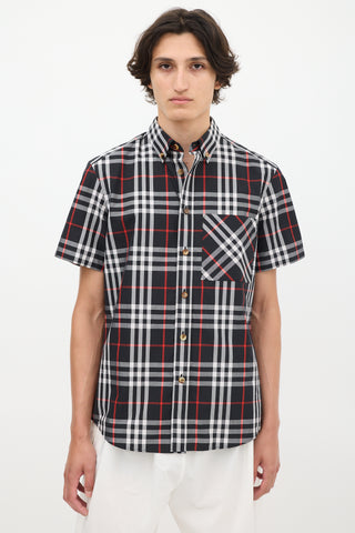 Burberry Black & Multicolour Plaid Short Sleeve Shirt