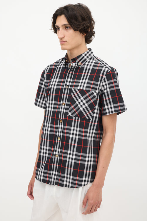 Burberry Black & Multicolour Plaid Short Sleeve Shirt