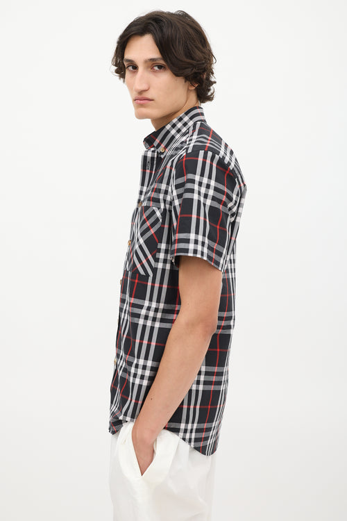 Burberry Black & Multicolour Plaid Short Sleeve Shirt