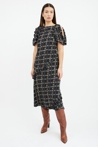 Burberry Black & Multicolour Floral Cold Shoulder Dress