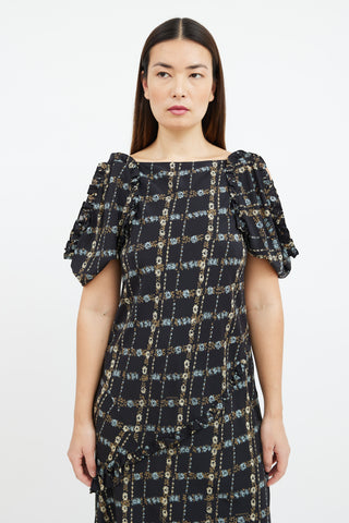 Burberry Black & Multicolour Floral Cold Shoulder Dress