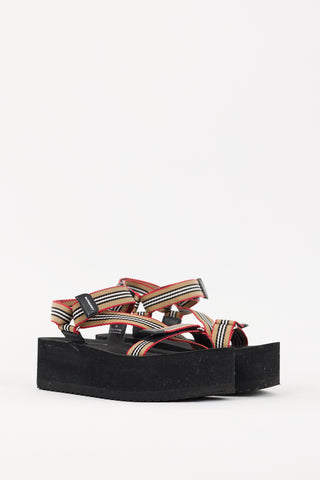 Burberry Black & Multicolour Icon Stripe Platform Sandal