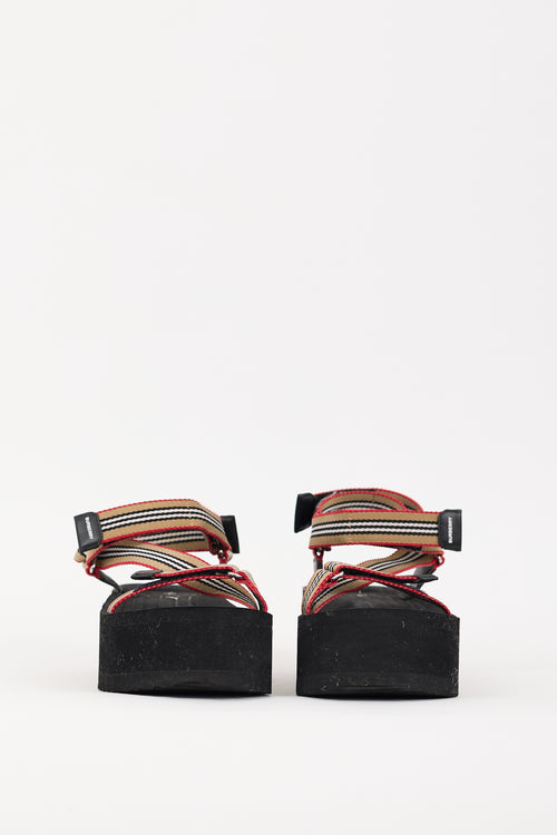 Burberry Black & Multicolour Icon Stripe Platform Sandal