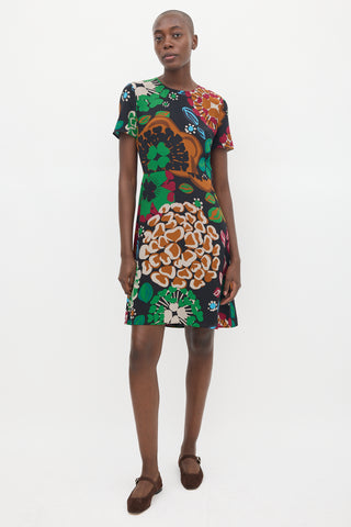 Burberry Black & Multicolour Silk Floral Sheath Dress