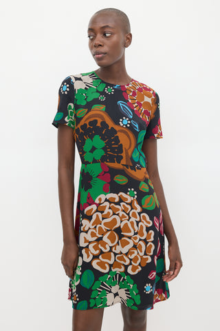 Burberry Black & Multicolour Silk Floral Sheath Dress