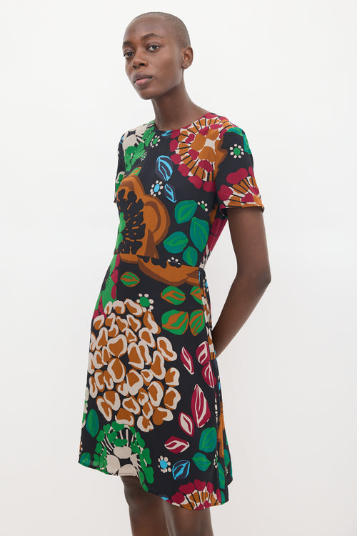 Burberry Black & Multicolour Silk Floral Sheath Dress