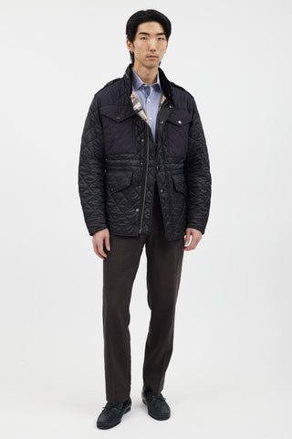 Burberry Black & Navy Quilted Four Pocket Jacket