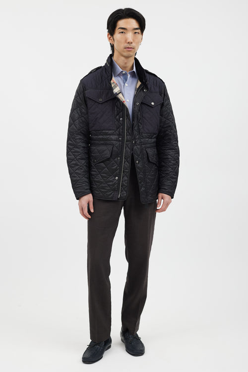 Burberry Black & Navy Quilted Four Pocket Jacket