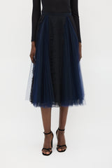 Burberry Black & Navy Silk Floral Mesh Skirt