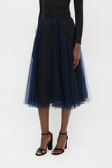 Burberry Black & Navy Silk Floral Mesh Skirt