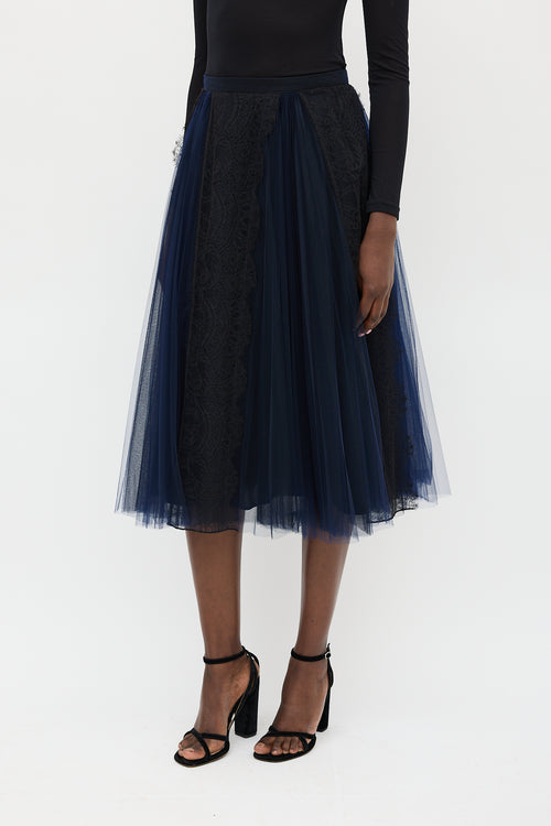 Burberry Black & Navy Silk Floral Mesh Skirt