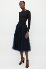 Burberry Black & Navy Silk Floral Mesh Skirt