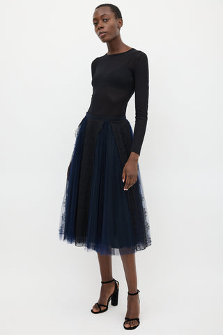 Burberry Black & Navy Silk Floral Mesh Skirt