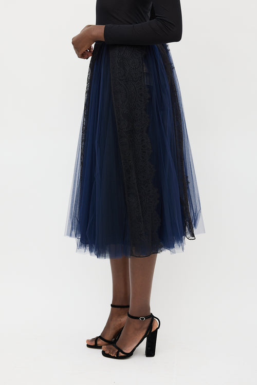 Burberry Black & Navy Silk Floral Mesh Skirt