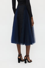 Burberry Black & Navy Silk Floral Mesh Skirt
