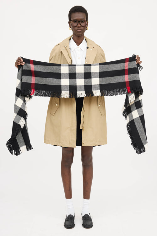 Burberry Wool Nova Check Fringe Scarf