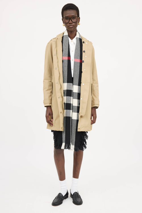 Burberry Wool Nova Check Fringe Scarf