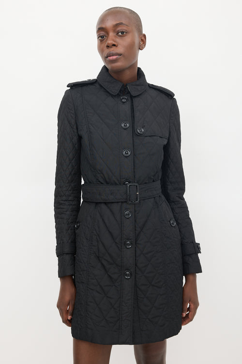 Burberry Black Quilted Mid Length Trench Coat