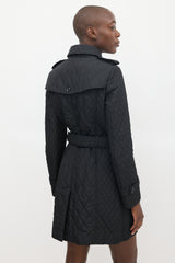 Burberry Black Quilted Mid Length Trench Coat