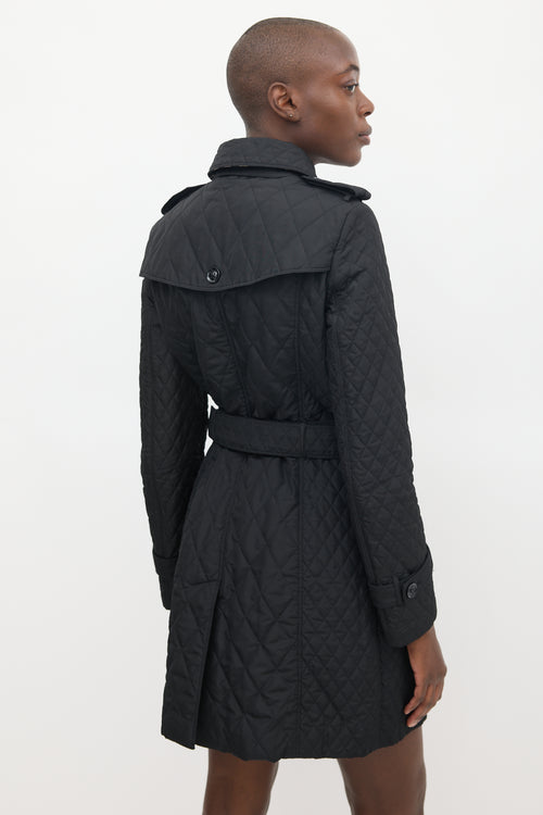 Burberry Black Quilted Mid Length Trench Coat