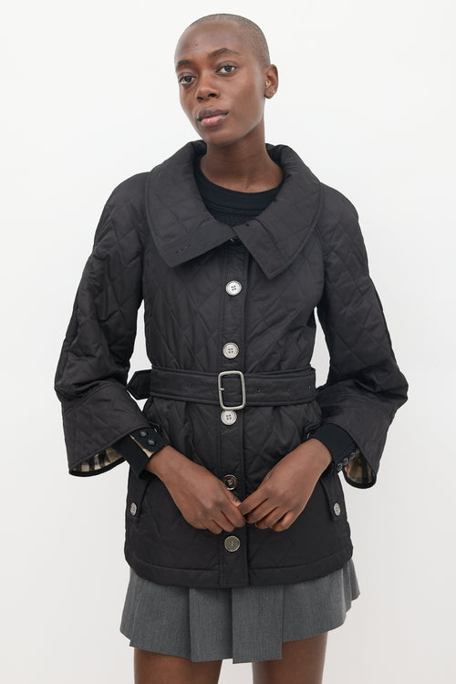 Burberry Black Quilted Oversized Collar Jacket