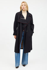 Burberry Black & Red Trim Trench Coat