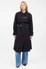 Burberry Black & Red Trim Trench Coat