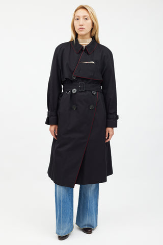 Burberry Black & Red Trim Trench Coat