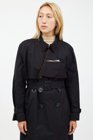 Burberry Black & Red Trim Trench Coat
