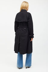 Burberry Black & Red Trim Trench Coat
