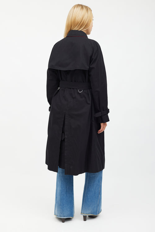 Burberry Black & Red Trim Trench Coat