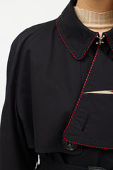 Burberry Black & Red Trim Trench Coat