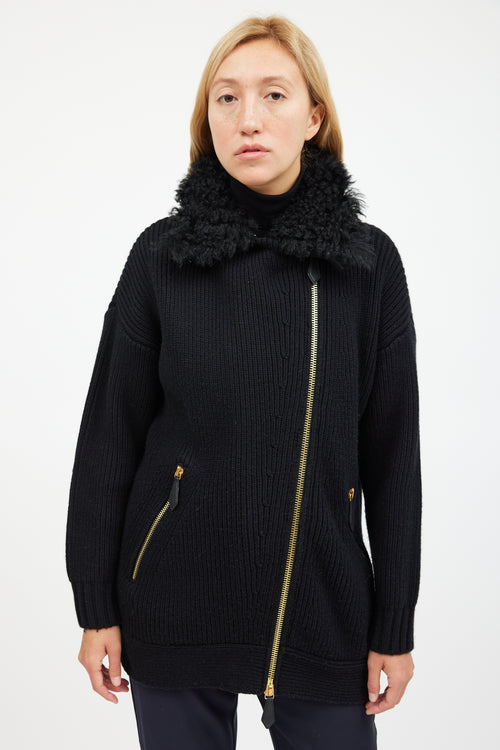 Burberry Black Ribbed Wool Fur Sweater