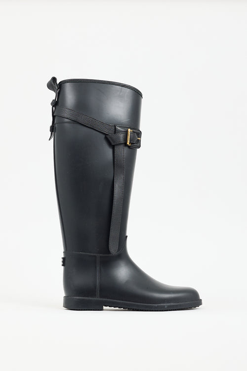 Burberry Black Rubber Buckled Rain Boot