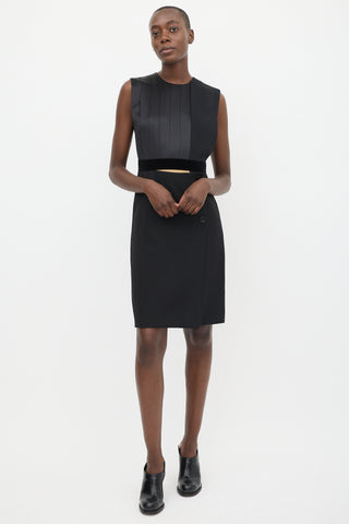 Burberry Black Silk Pleated Wrap Dress