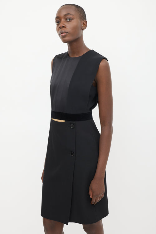 Burberry Black Silk Pleated Wrap Dress