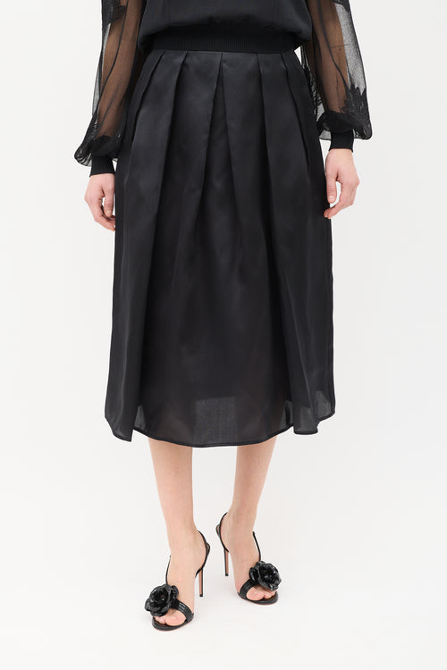 Burberry Black Silk Taffeta Pleated Midi Skirt