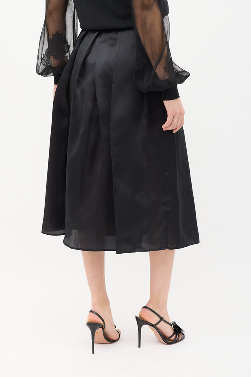 Burberry Black Silk Taffeta Pleated Midi Skirt