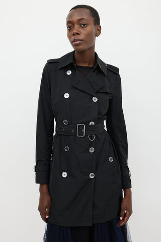 Burberry Black Nylon Double Breasted Trench Coat